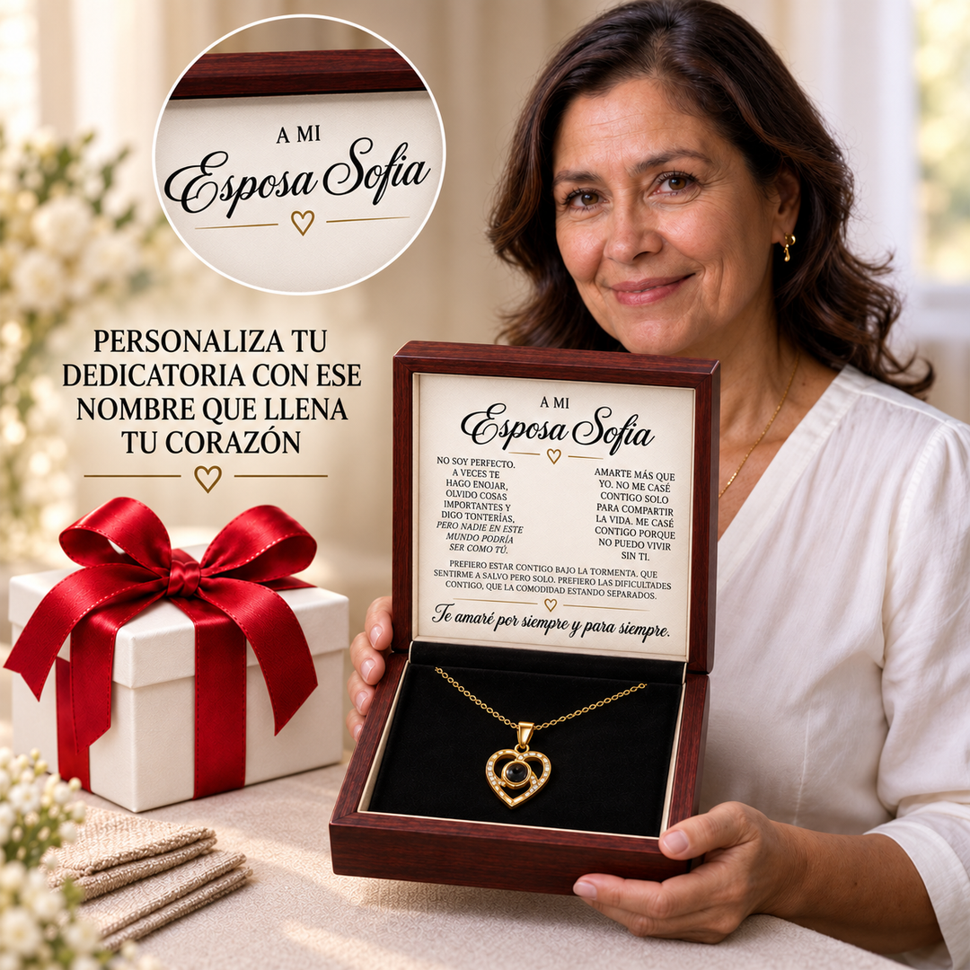 PERSONALIZA TU DEDICATORIA "A MI ESPOSA" COLLAR PROYECCIÓN "TE AMO"